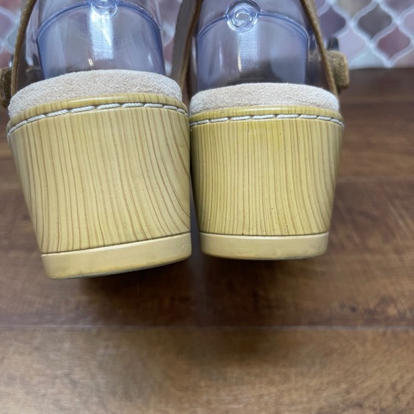 Dansko Leather Marjory Asymmetrical Strap Heeled Sandals Ivory/Tan EU37/US 6.5/7 - Picture 7 of 16